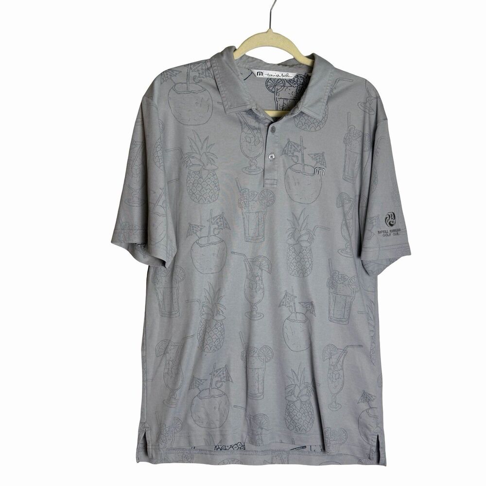 Travis Mathew Polo Shirt Men's L Gray Cocktails Royal Hawaiian Golf Club Embroid